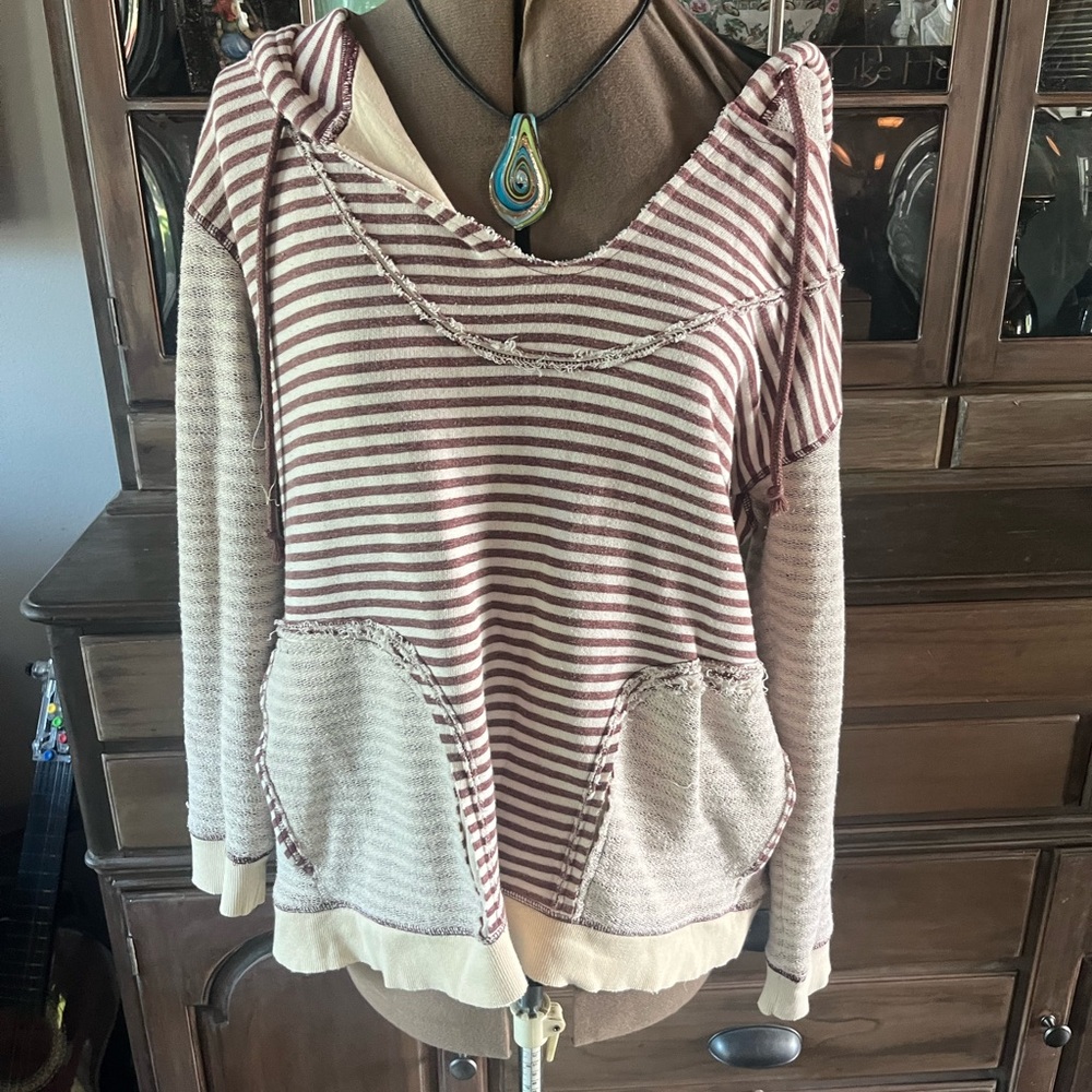 Free People Striped Hoodie - Red and Cream